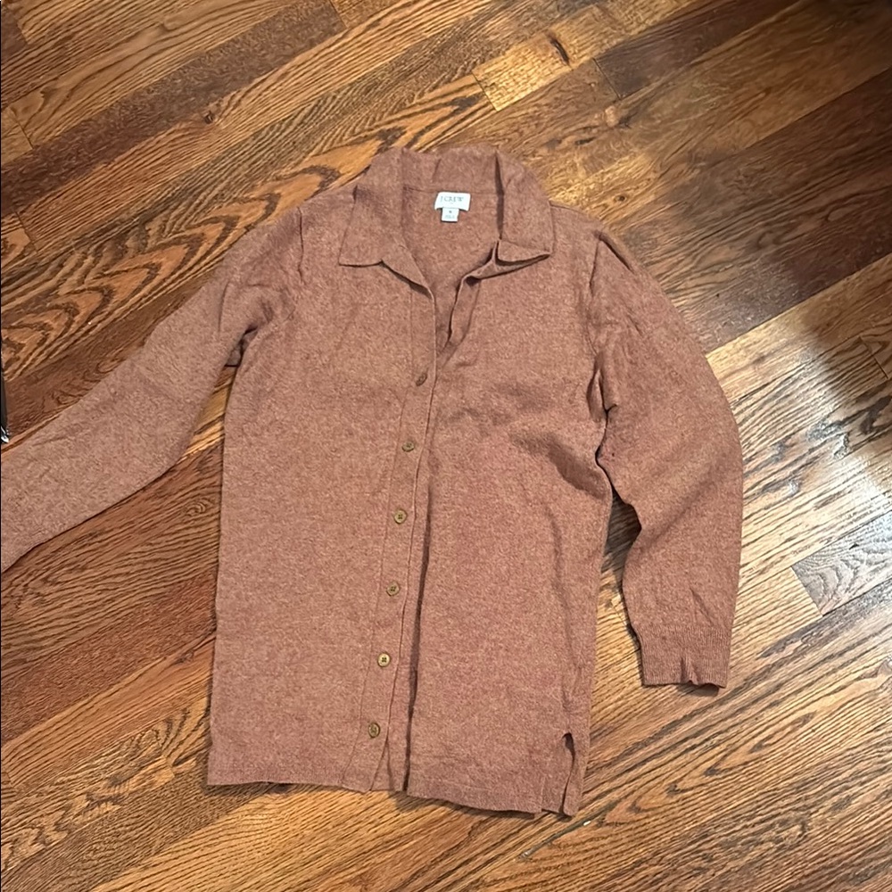 J. Crew Womens S Collared button up camel Cardigan sweater